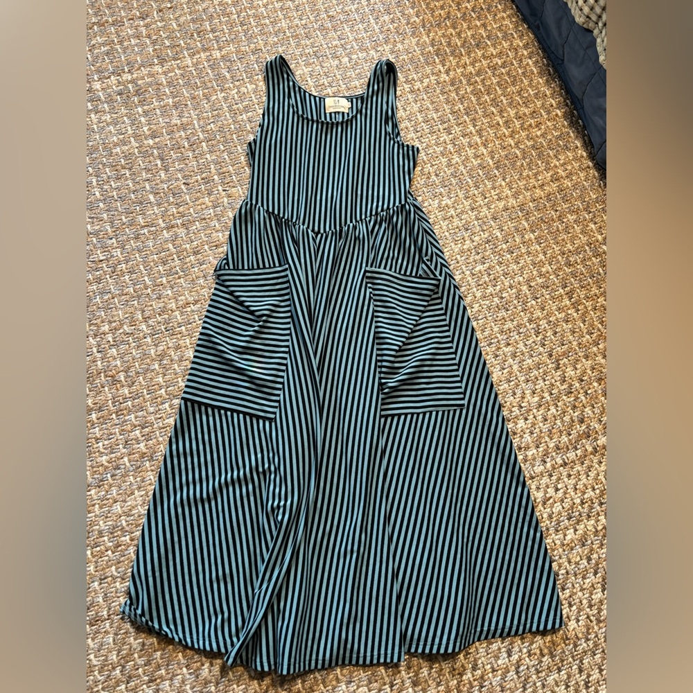Fashion Brand Company Black and Teal Striped Dress